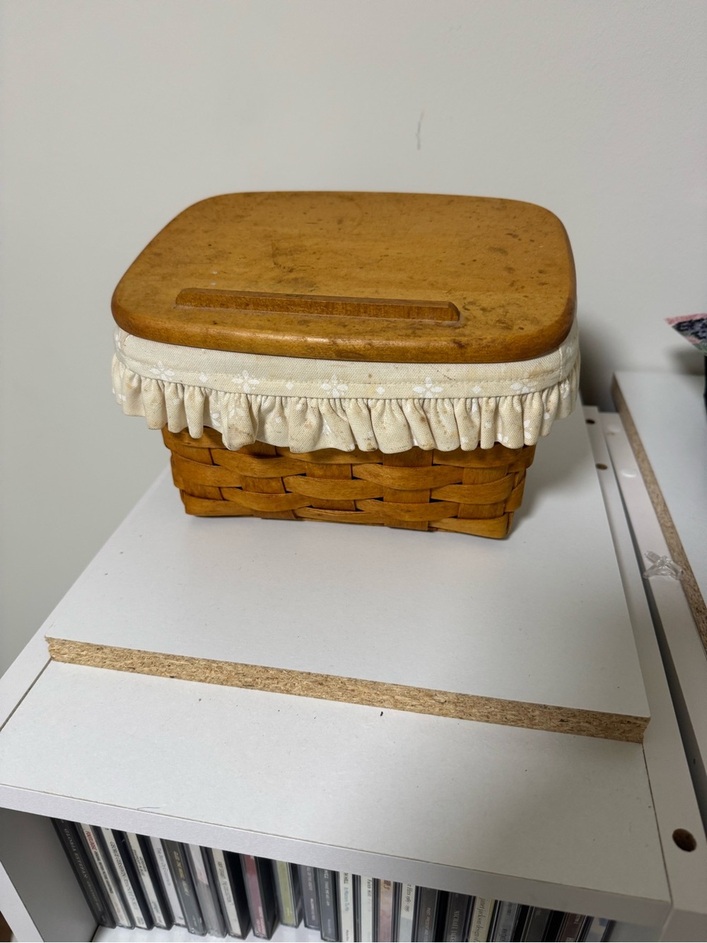 Longaberger Brown Wood Basket with Cream Ruffle Liner